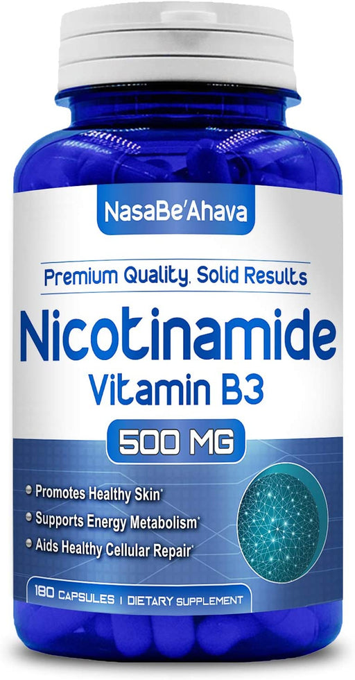 NasaBeahava Nicotinamide 500mg (180 Veggie Capsules) Vitamin B3 - NAD Booster to Support NAD